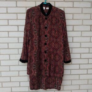 Vintage Burgundy Rayon Dress Size 16 Black Velvet Band Collar Cuffs Buttons Kari